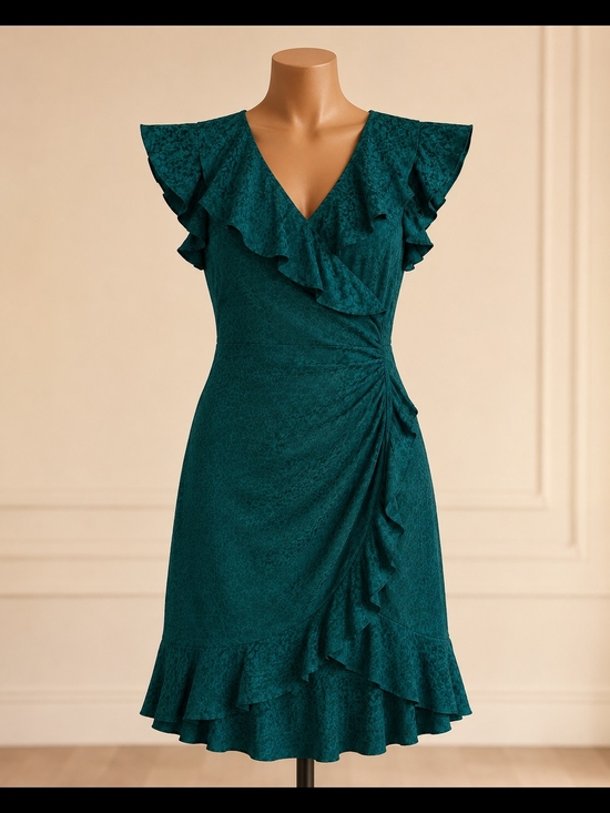 Lane Bryant Dresses & Skirts - Lane Bryant Emerald Green Ruffle Wrap Midi Dress Plus Size 24 Homecoming Ready